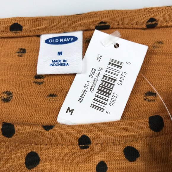 Old Navy Long Sleeve Lettuce Hem Top Gold Black Polka Dot Medium‎ - Picture 9 of 12